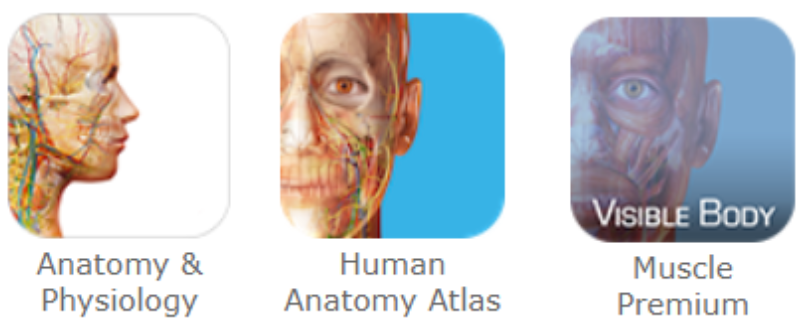 Icons for the three Visible Body apps being reviewed including: Anatomy & Physiology, Human Anatomy Atlas, and Muscle Premium