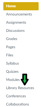 Example of library resources listed in Canvas Navigation pane