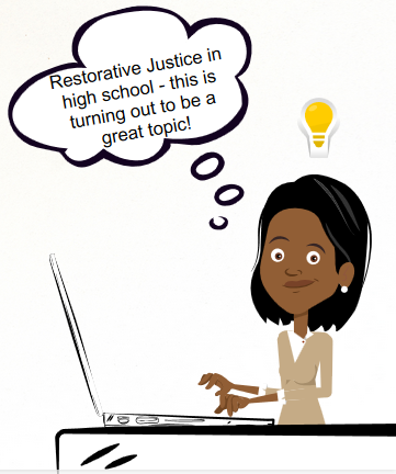 a student with a thought bubble: restorative justice in high school - this is turning out to be a great topic!
